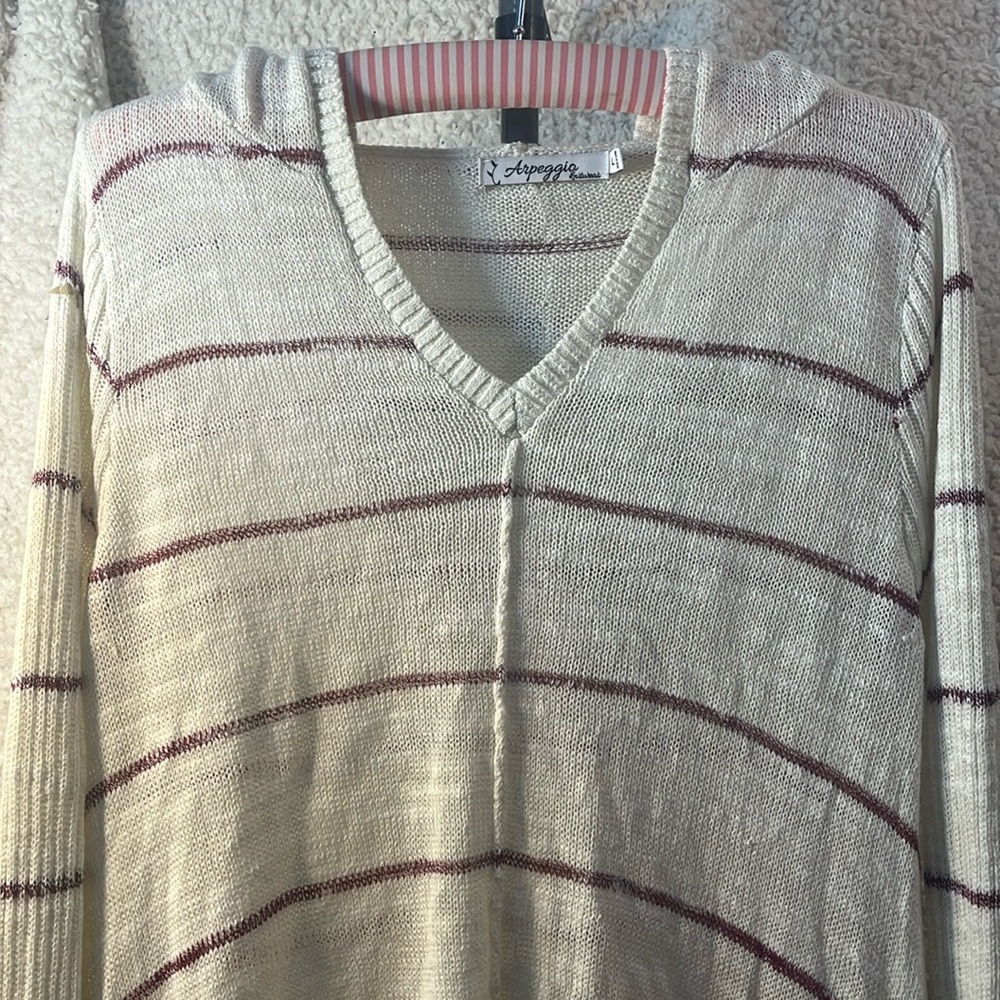Arpeggio Knitwear Hooded , Striped Women’s Sweater with side  Panels